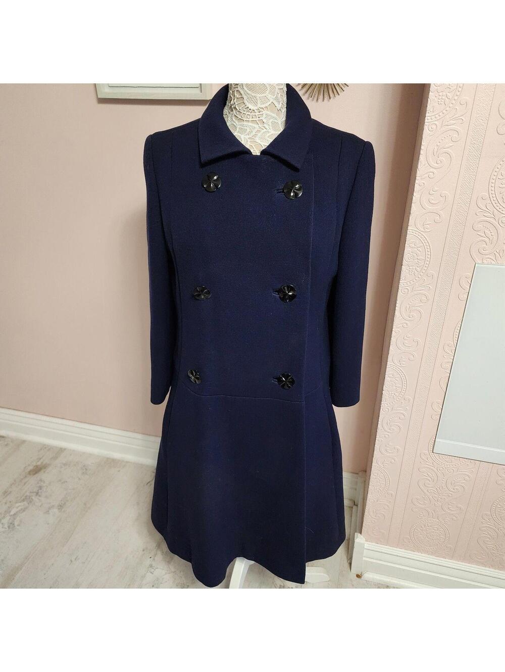 Vintage Zelinka Matlick Navy Wool Coat Double Breasted Tailored Small